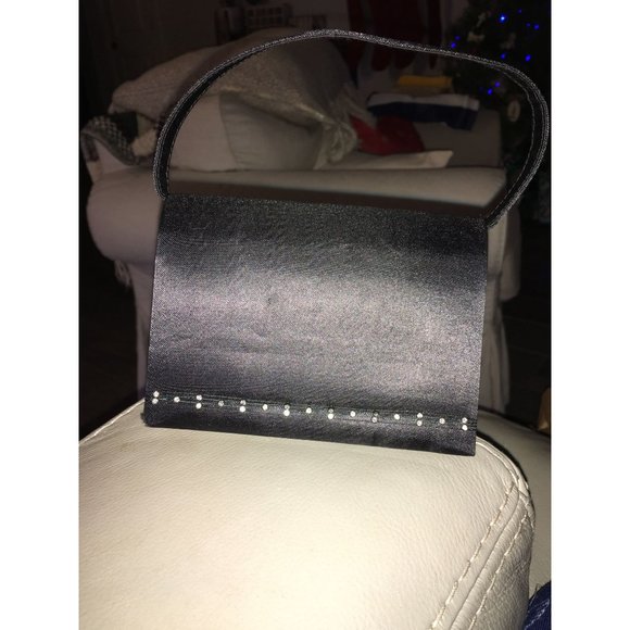 Little Mini Black Purse with Dainty Rhinestone Accent across Bottom of Front Fla - Picture 6 of 11
